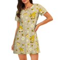 thumbnail image 1 of Fotbe Cute Bee Gnomes Bata de Dormir para Mujer con Estampado, Camisón de Algodón de Manga Corta, Ropa de Dormir Casual, 1 of 6