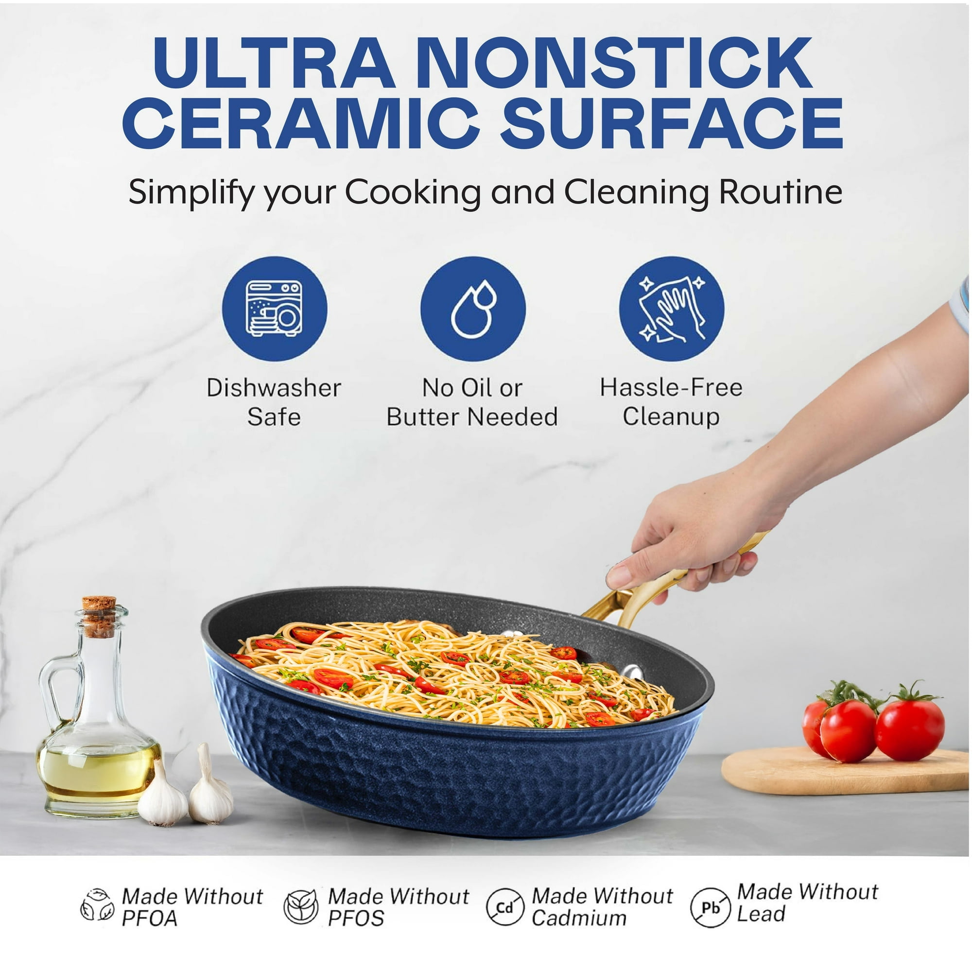 Granitestone 12 Inch Non Stick Frying Pans Nonstick Frying Pan Skillet Nonstick Pan, Large Non Stick Pan, Induction Pan, Kitchen Pans, Cooking Pan, Ceramic Pan for Cooking, Dishwasher Safe, Navy Blue