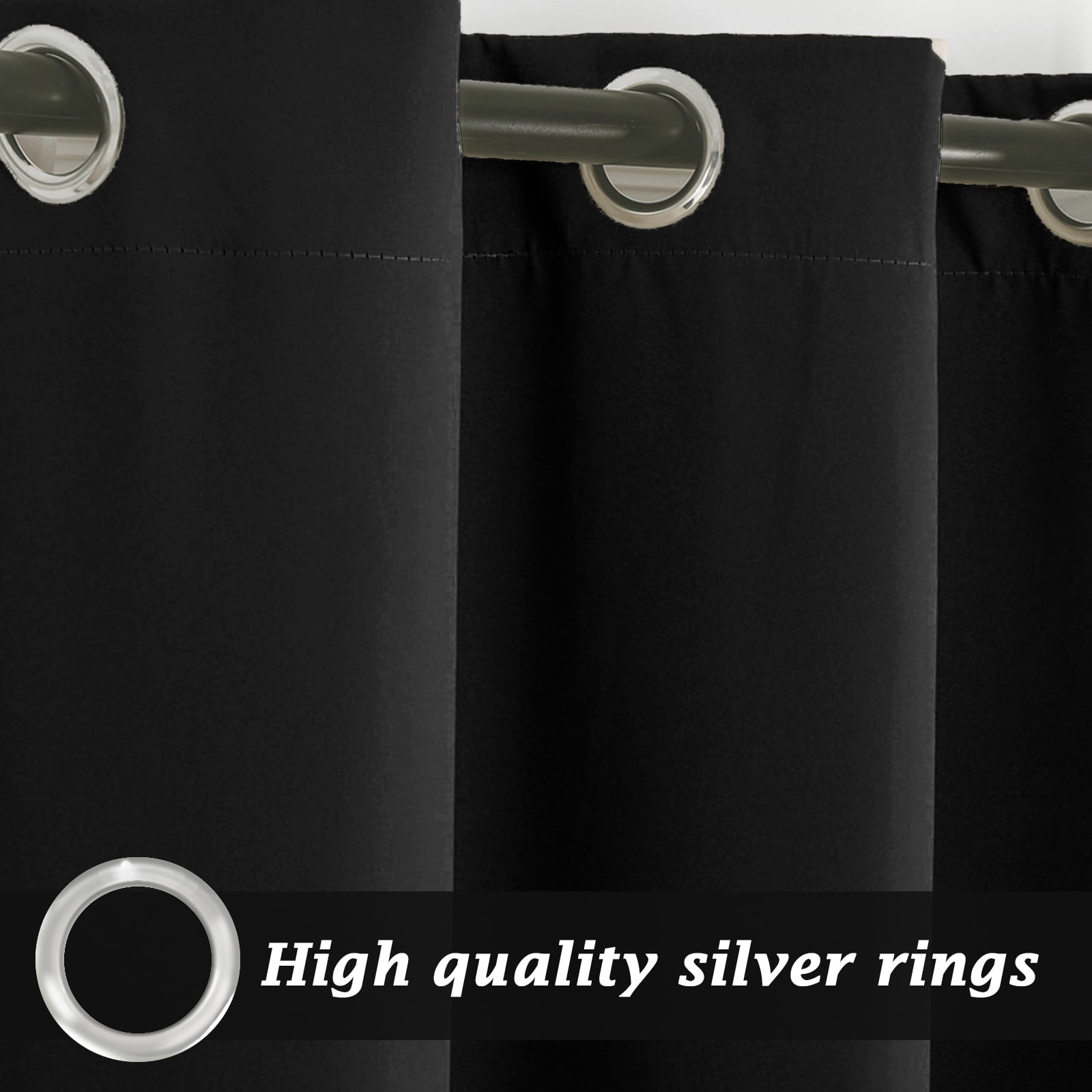 (2 Panel) SHANNA Outdoor Curtains for Patio Waterproof Cabana Grommet Curtain Panels, Black, 52 x 84 inch, Set of 2