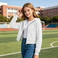 thumbnail image 6 of Abcomgle Kids Zip Up Sweatshirt for Girls Cropped Long Sleeve Jacket for Girls Cute Trendy Lightweight Girls Hoodies with Pockets, 6 of 7
