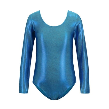 CYRBOKO Gymnastics Leotards for Girls Performance Hot Stamping Long Sleeve Training Dancewear Clothes Light Blue Size 6T