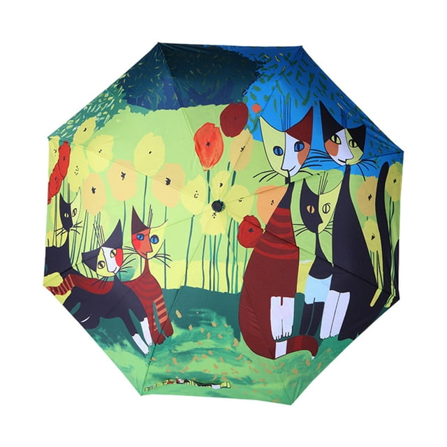 Unatoiry Cartoon Folding Umbrella Waterproof And Versatile Outdoor Protection Three Fold Umbrella Umbrellas Feline