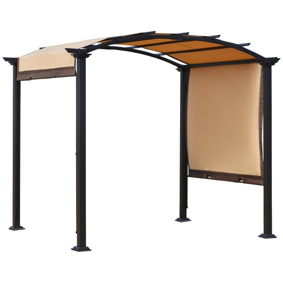 Outsunny 10' x 8' Outdoor Retractable Canopy Pergola Steel Frame Patio Pergola Shelter Sun Shade with Arc Roof, Beige
