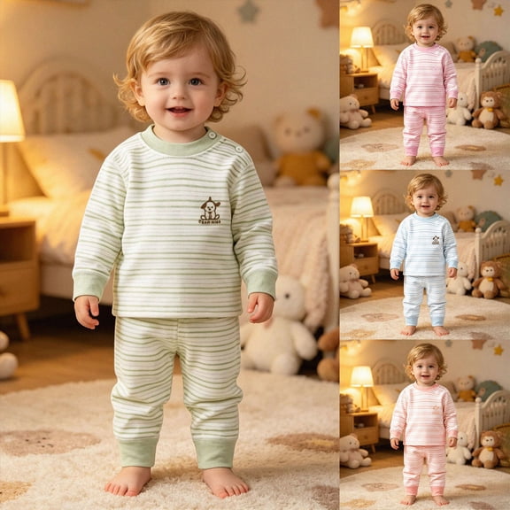 Unisex Kids' 2 Piece Snug-Fit Cotton Matching Comfortable Pajama Set, Soft & Cute For Kids,6-12 Months 12-24 Months 2t 3t 4t 5t 6t 7t 8t 9t Children(Green,150)