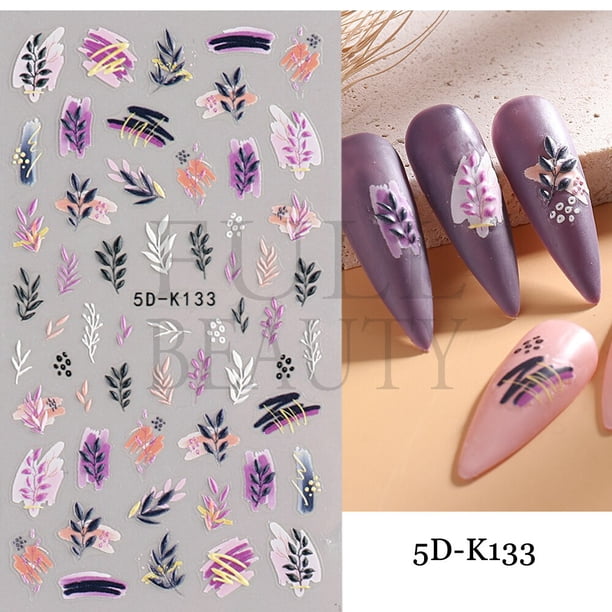 Pegatinas para uñas 5D, flores, decoración de líneas geométricas, deslizadores en relieve acrílico, marco dorado, calcomanías para uñas, flor de cerezo, manicura, GLJI-5D05 Dengxun unisex