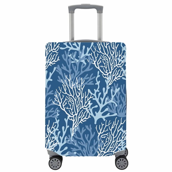 Travel Luggage Cover Blue Coral Suitcase Cover Elastic Anti Scratch Baggage Covers Nautical Coastal Marine Life Luggage Covers Protector for Travel Universal Fit 19-21 Inch Carry on Luggage