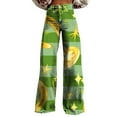 thumbnail image 2 of Luowei Wide Leg Pants Woman High Waist Floral Patterned Pants Lightweight Loose Fit Casual Colorful Trouser Imitation Jeans, Green, XXL, 2 of 4