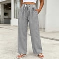 thumbnail image 2 of GUACER Women's Striped High-Waisted Wide Leg Pants with Drawstring - Casual Loose Fit Trousers for Summer & Lounge, 2 of 6