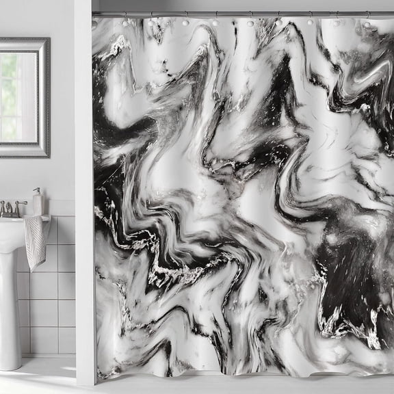 Black White Marble Shower Curtain Set, Abstract Modern Shower Curtain for Bathroom Decor, Luxury Standard Shower Curtain for Bathtub, Waterproof Washable Fabric Shower Curtain, 72 x 72