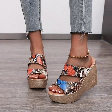 

Mishuowoti slipper for women 2023 Women s Fashion Snake Print Hollow Color Matching Fish Mouth Slope Sandals