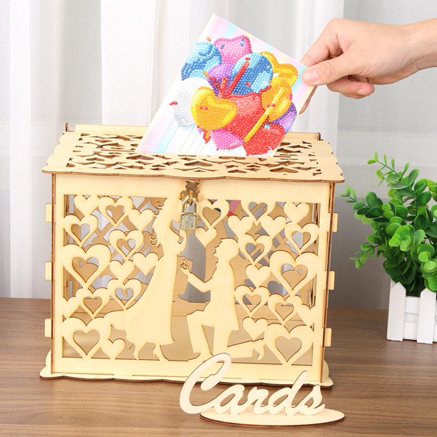 Cajas De Tarjetas Caja de tarjeta de boda de madera DIY, cajas de tarjetas de visita, decoración de recuerdo de fiesta (JM01373)