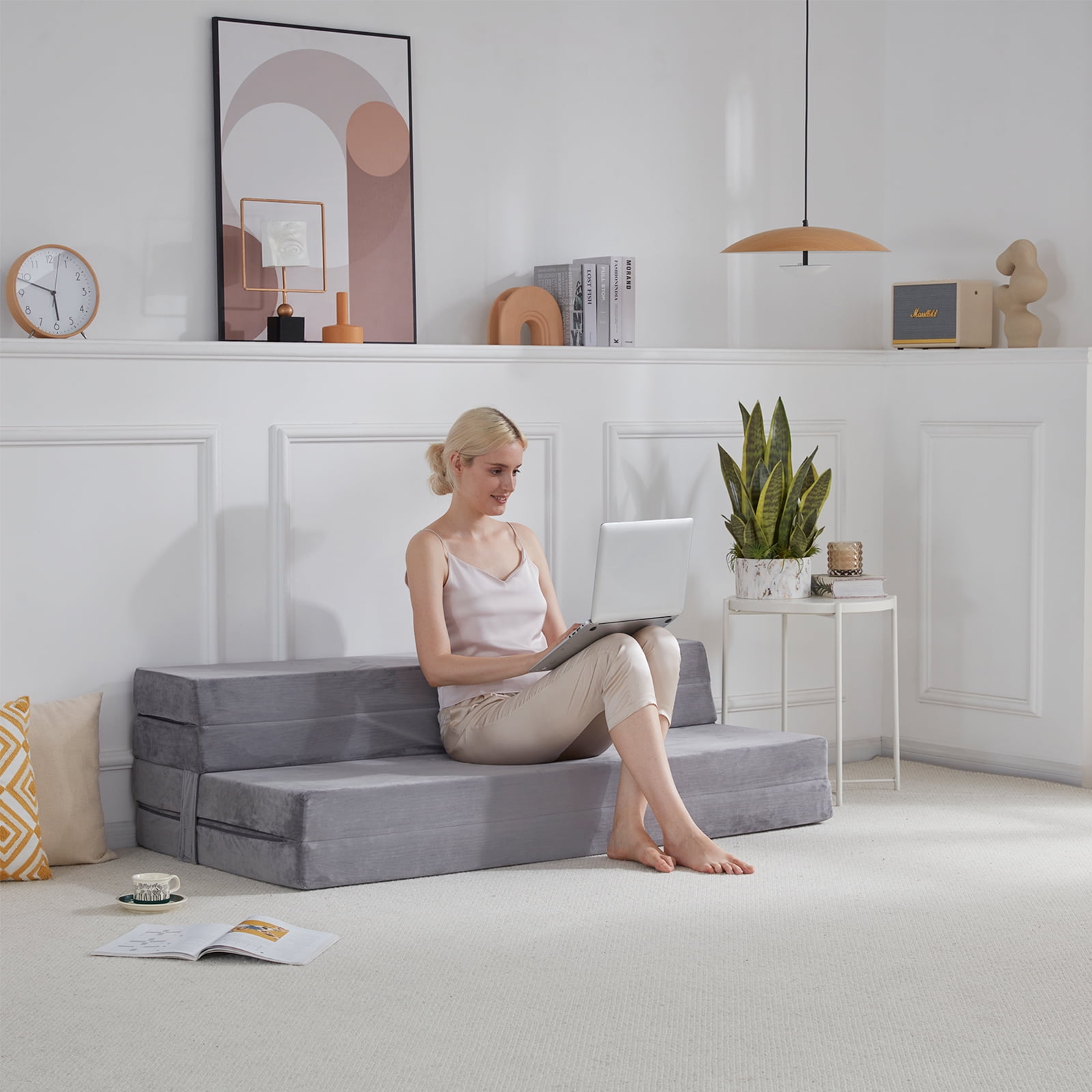 BDEUS 4" Velvet Folding Mattress Topper with Carry Case, TriFold High