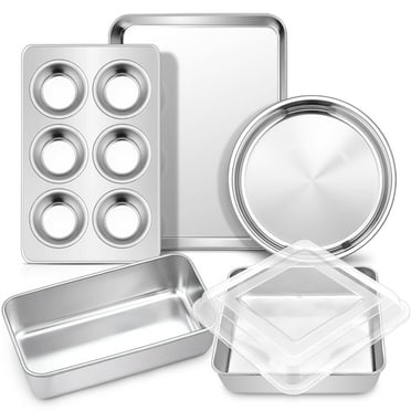 Walchoice 6-Piece Stainless Steel Non-stick Bakeware Sets with Cookie Sheet, Loaf & Muffin Pan