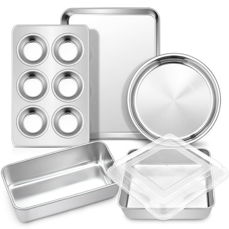 Walchoice 6-Piece Stainless Steel Non-stick Bakeware Sets with Cookie Sheet, Loaf & Muffin Pan