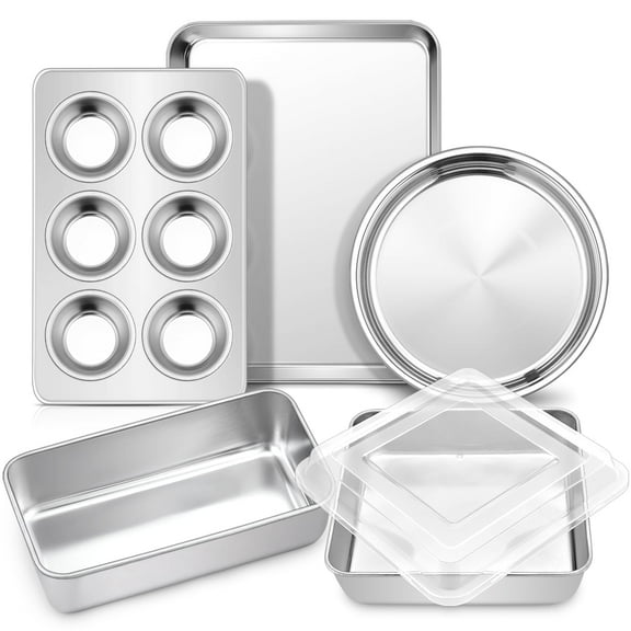 Walchoice 6-Piece Stainless Steel Non-stick Bakeware Sets with Cookie Sheet, Loaf & Muffin Pan