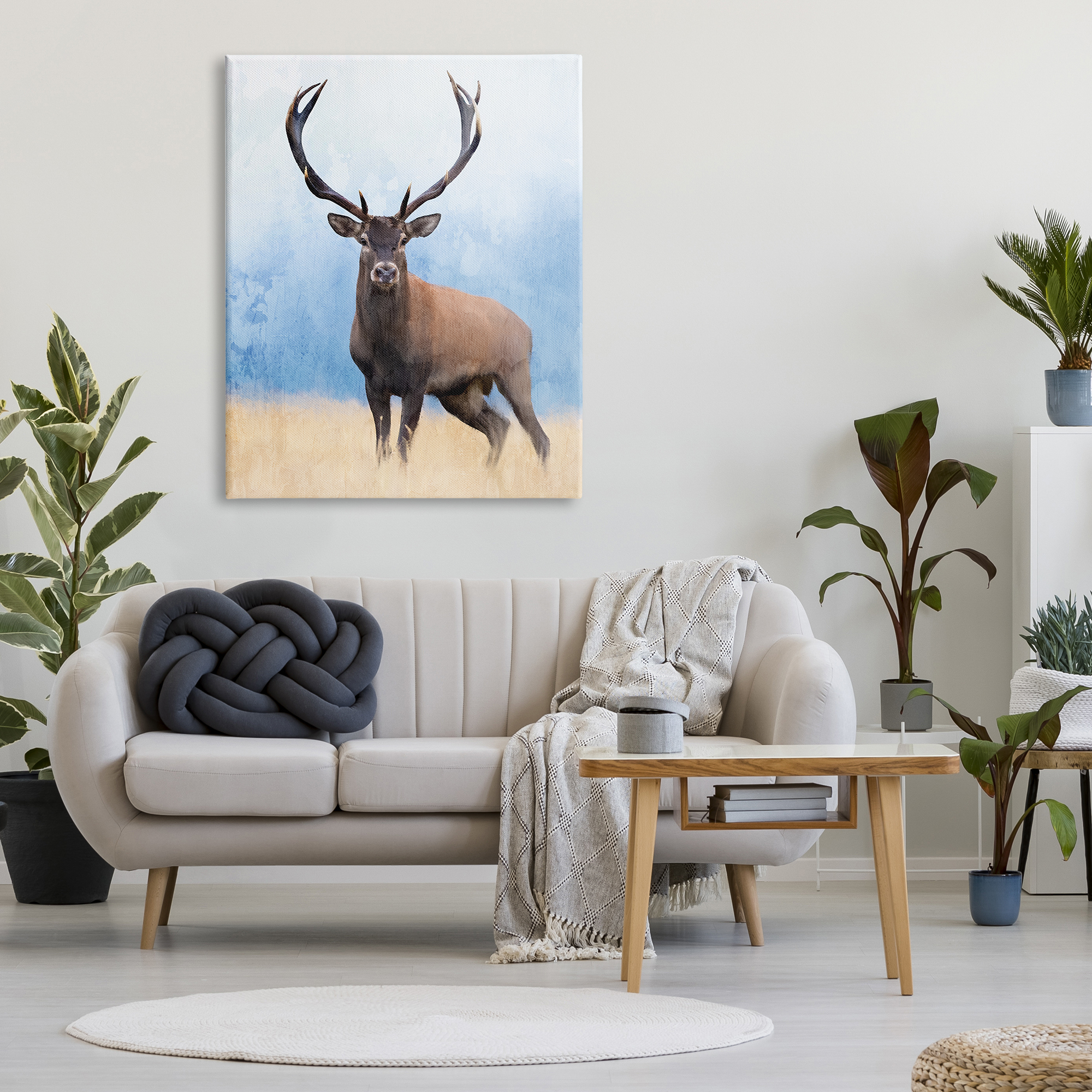 Stupell Industries Deer in Open Field Animals & Insects Painting Gallery Wrapped Canvas Art Print Wall Art, 36 x 48