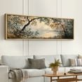 thumbnail image 2 of Large Framed Canvas Print White Rose Blossoms on BlueWall Art Decorative Ready to Hang Painting for Living room Bedroom 60x20 inches Natural Frame, 2 of 7