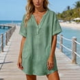 thumbnail image 5 of Beach Cover Up Short Sleeve V Neck Bathing Suit Coverup with Pockets Summer Loose Fit Beach Dresses for Women, 5 of 7