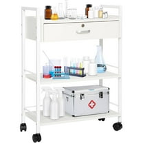 Reykilor Beauty Salon Trolley Cart, Mobile Utility Cabinet with Lockable Drawer Wooden Medical Dental Esthetic Rolling Storage Station for Spa Massage