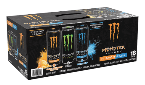 Monster Energy Drink Variety Pack, Original, Electric Blue & Orange Dreamsicle, 18 Pack (16 fl oz Cans)