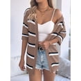 thumbnail image 3 of Women Knitted Crochet Cardigan Short Sleeve Sweater Casual Loose Comfy Light-Weight Kimonos Top Coffee Color S, 3 of 7