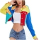 thumbnail image 1 of Pntutb Mujer Multicolor Colorblock Cropped Edge Single Breasted Simétrico Bolsillo Solapa Chaqueta Mujer Abrigo Pntutb Pntutb-6870, 1 of 8