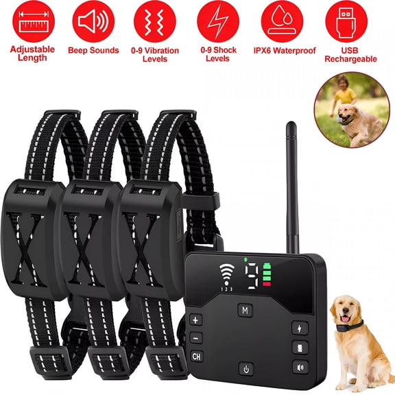 GJX Wireless Electric Dog Fence Outdoor Containment System Training Collar Shock for 3 Pet Dog Electric Dog Fence Invisible Fence for Dogs