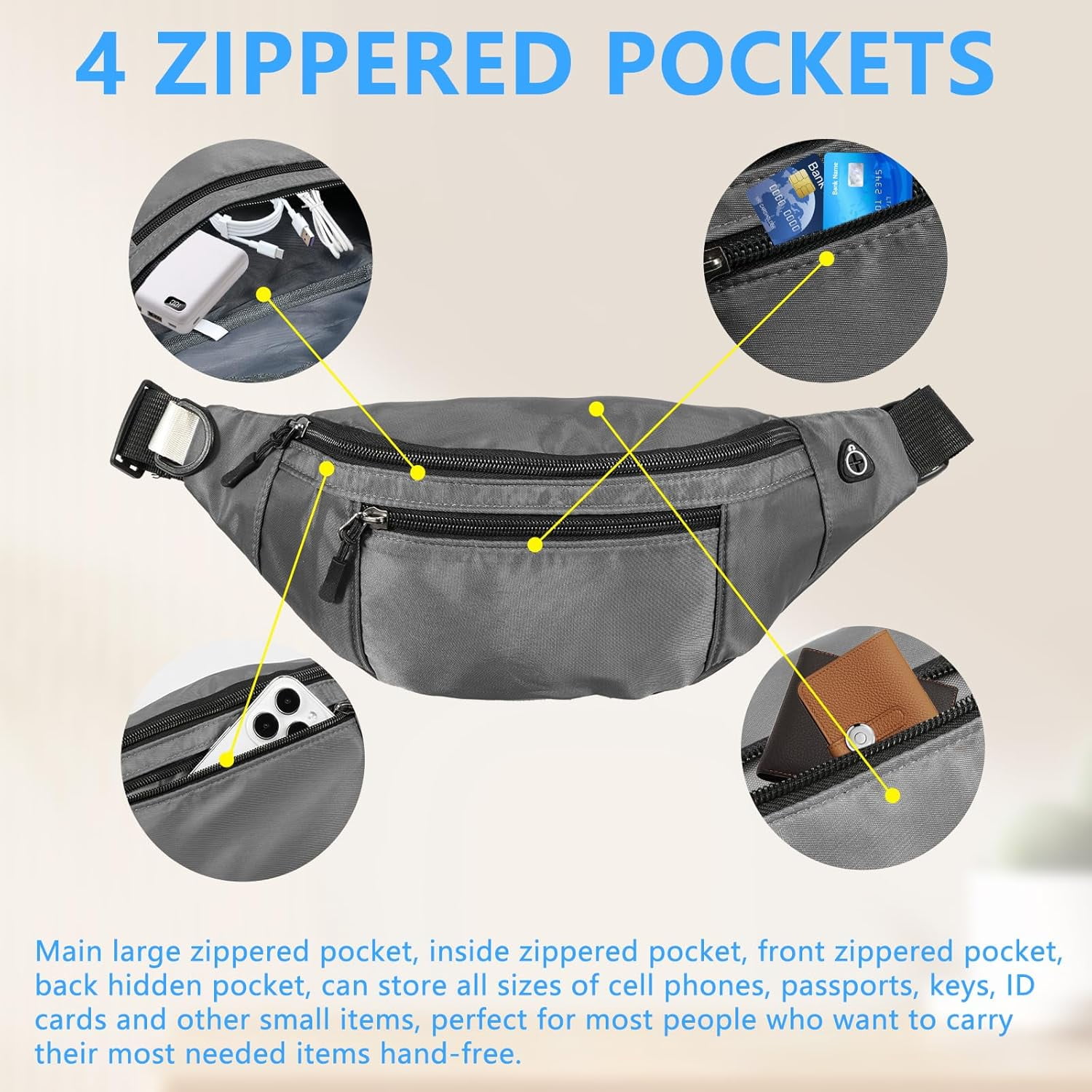 Kwuty 10PCS Crossbody Fanny Pack Large Capacity Waist Bag with Hidden Zipper Pockets Adjustable Strap Fanny Packs Waterproof Oxford Cloth Travel Belt Bag for Outdoor Shopping Travel Men Women,Black