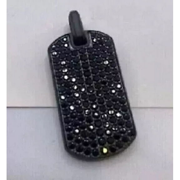 Men's 2Ct Round Cut Lab Created Black Diamond Dog Tag Pendant in 14K Black Gold Plated