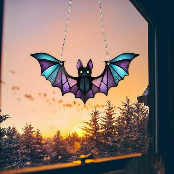 Halloween Bat Stained Glass Window Hanging Acrylic Wall Art Decoration Ghostss Fes G12226
