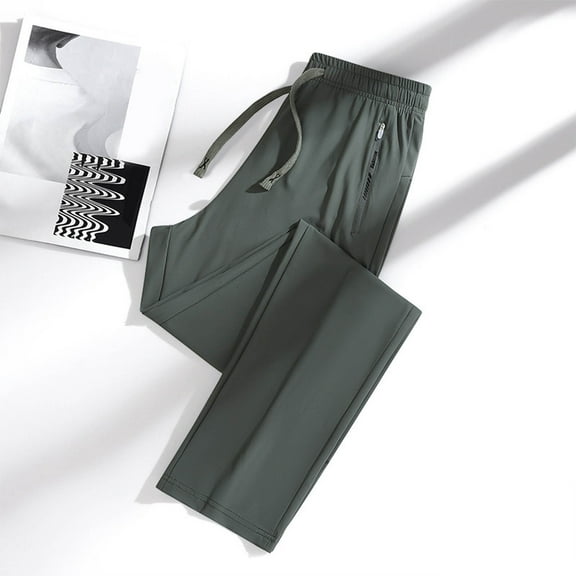 Letdown Women's Quick Dry Wide Leg Pants, Lightweight Cooling Straight Leg Jogger Pants with Drawstring Elastic Waist and Zipper Pockets (Army Green,L)