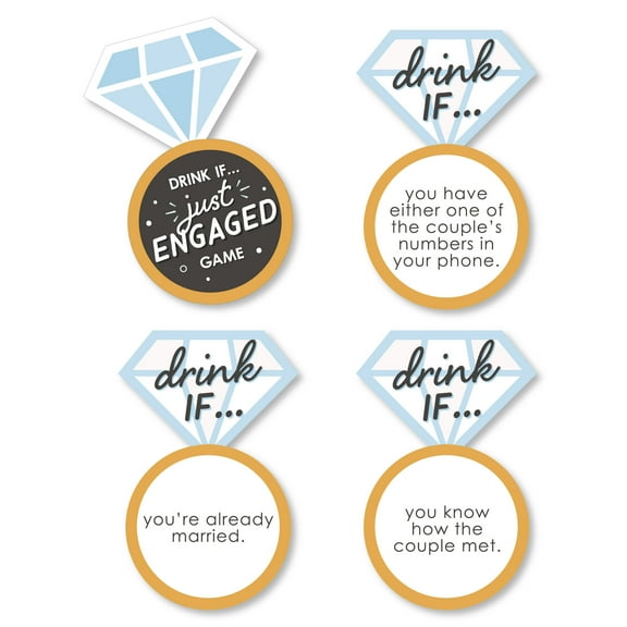 Big Dot of Happiness Drink If Game - Just Engaged - Black and White - Engagement Party Game - 24 Count