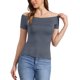 thumbnail image 1 of BLUSA Sólida de Manga Corta Sin Hombros de INSPIRE CHIC, Longitud a la Cadera, Talla XS, Gris Profundo, 1 of 5