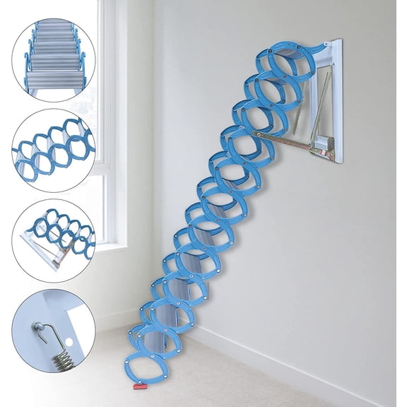 TOOL1SHOoo Wall-Mounted Retractable Attic Ladder Capacity 400kg 12 Steps