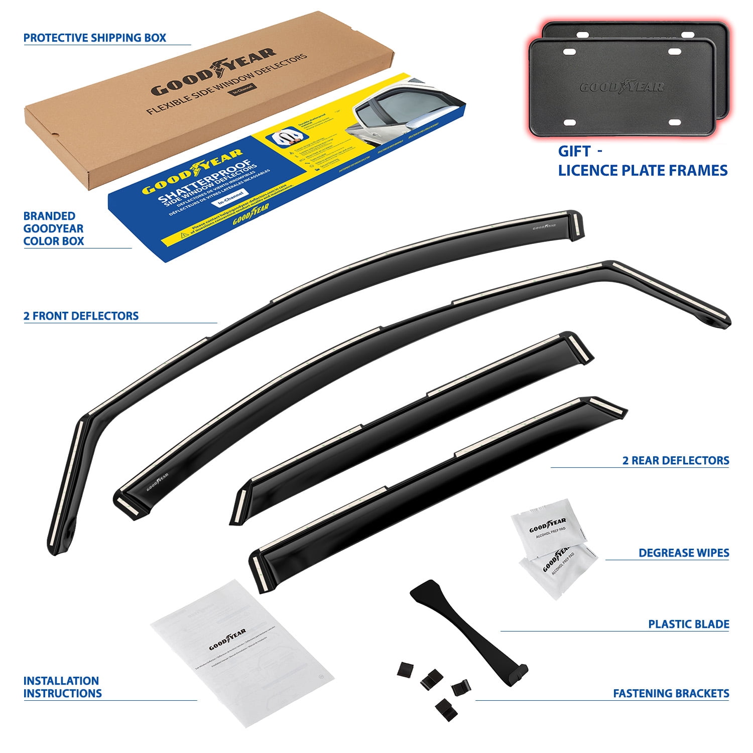 Goodyear Shatterproof in-Channel Window Deflectors for Ford Edge 2015-2024, Rain Guards, Window Visors for Cars, Vent Deflector, Car Accessories, 4 pcs - GY003464