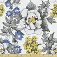 thumbnail image 1 of Garden Fabric by the Yard Upholstery, Romantic Peony Hydrangea and Blue Violet Blossoms in Sketch Art Style, Decorative Fabric for DIY and Home Accents, 1 Yard, Dark Grey Yellow by Ambesonne, 1 of 4