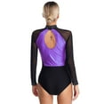 thumbnail image 2 of YONGHS Women's Rhinestone Ballet Dance Leotard Mesh Sheer Long Sleeve Gymnastics Bodysuit Tops Light Purple XXL, 2 of 7