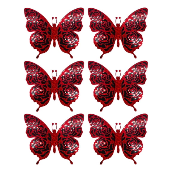 3D Red Butterfly Wall Stickers 6pcs Removable Valentine's Red Rose Butterfly Stickers Wall Decal Butterfly Wall Decals for Home and Room Decoration Wedding Bedroom Decor Living Room Sticker