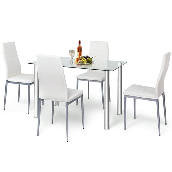 Topbuy 5 PCS Kitchen Dining Table Set Breakfast Furniture Padded Chair White