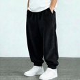 thumbnail image 2 of HAOTAGS Kids Sweatpants (1-13) Fleece-lined thickened Elastic Waist Side Pockets Sports Thin Corduroy Pants Black Size 11, 2 of 6