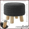 thumbnail image 3 of Hand-Knitted Cotton Pouf Ottoman Footstool, 13" Round x 11" High, Boho Accent Footrest with Non-Skid Legs, Foot Stool and Extra Seating, Gray, 3 of 7