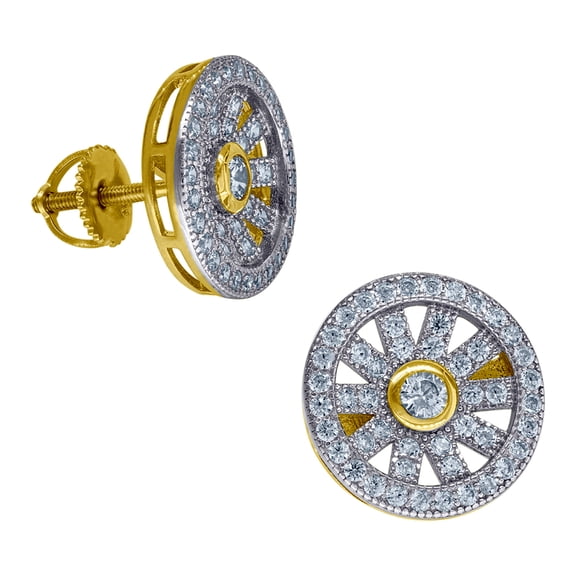 925 Sterling Silver Yellow-tone Unisex Cubic Zirconia Round Halo Stud Earrings Stud Earring for Women