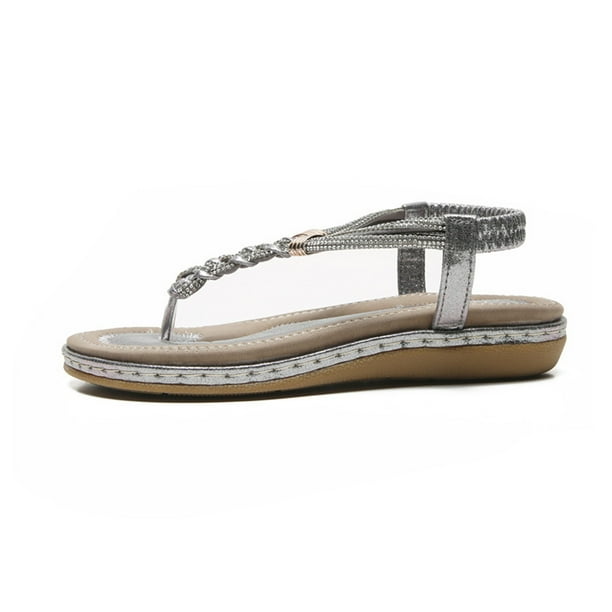 Zapatos de mujer, zapatillas de tacón bajo, sandalias informales cómodas resistentes al desgaste, chanclas bohemias con diamantes de imitación brillantes para la playa de verano Wmkox8yii nm3102