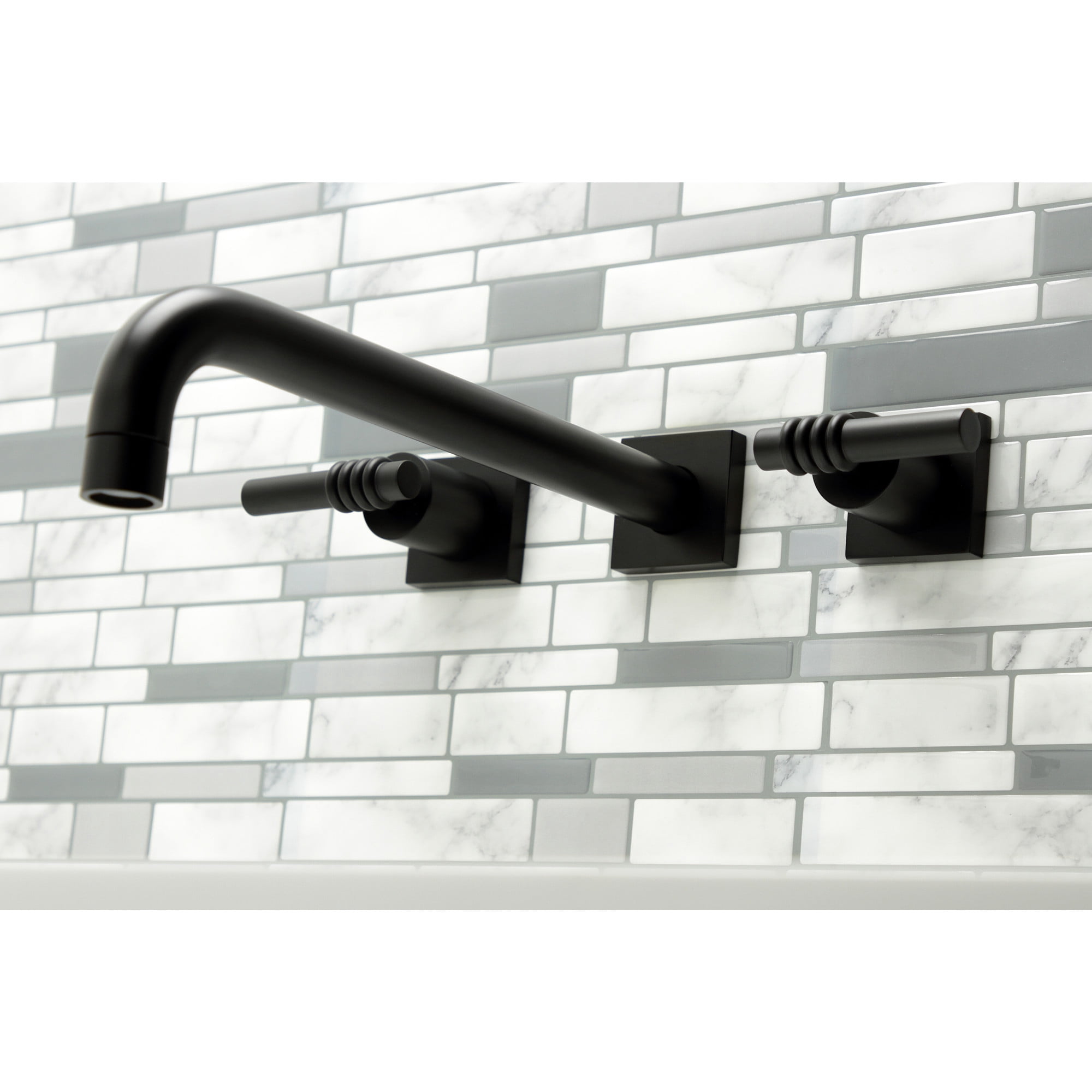 Kingston Brass KS6050ML Milano Two-Handle 3-Hole Wall Mount Roman Tub Faucet in Matte Black