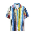 thumbnail image 5 of MODA NOVA Big & Tall Men's Striped Short Sleeves Button Down Hawaiian Shirt Blue Yellow Red M, 5 of 5