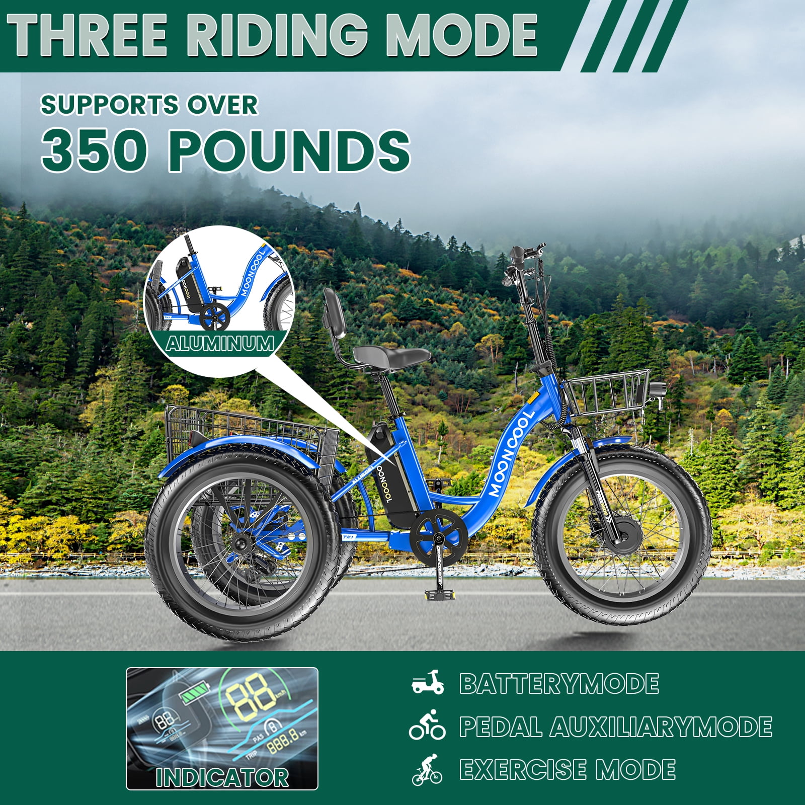 20" x 4" Fat Tire Electric Tricycle for Adult, 7 Speeds Electric Trike 48V 500W Motorized Tricycle , Electric Three Wheels Bicycle for Senior, Aluminum Frame & Rear Basket ,16mph