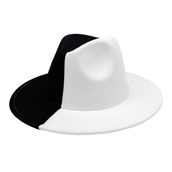 Avaner Unisex Black White Two-Tone Fedora Hat: Contrast Color Wide Brim Felt Cap for Stage Party, Black and White