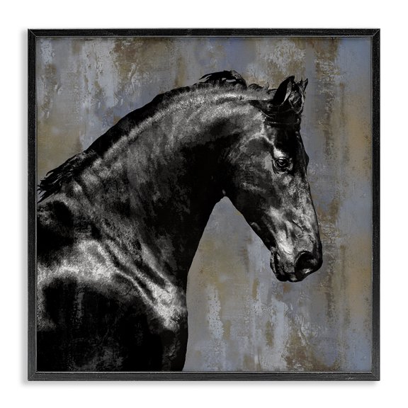 Stupell Industries Industrial Black Stallion Horse Portrait Black Framed Giclee Art, 12 x 12, by Melonie Miller