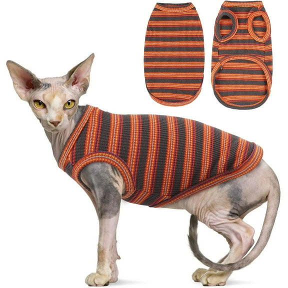 UOSIA Sphynx Cat Clothes, Breathable Hairless Cat Shirts, Stripe Kitten T-Shirts