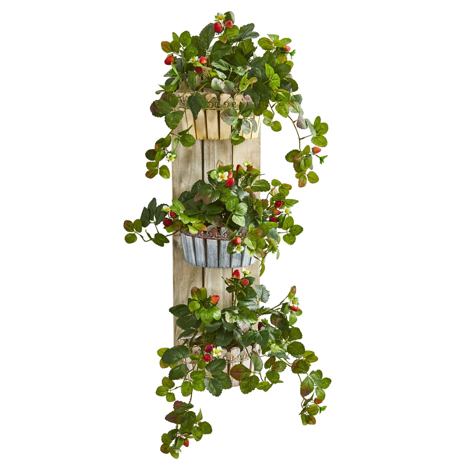 Nearly Natural 39in. Strawberry Artificial Plant in ThreeTiered Wall